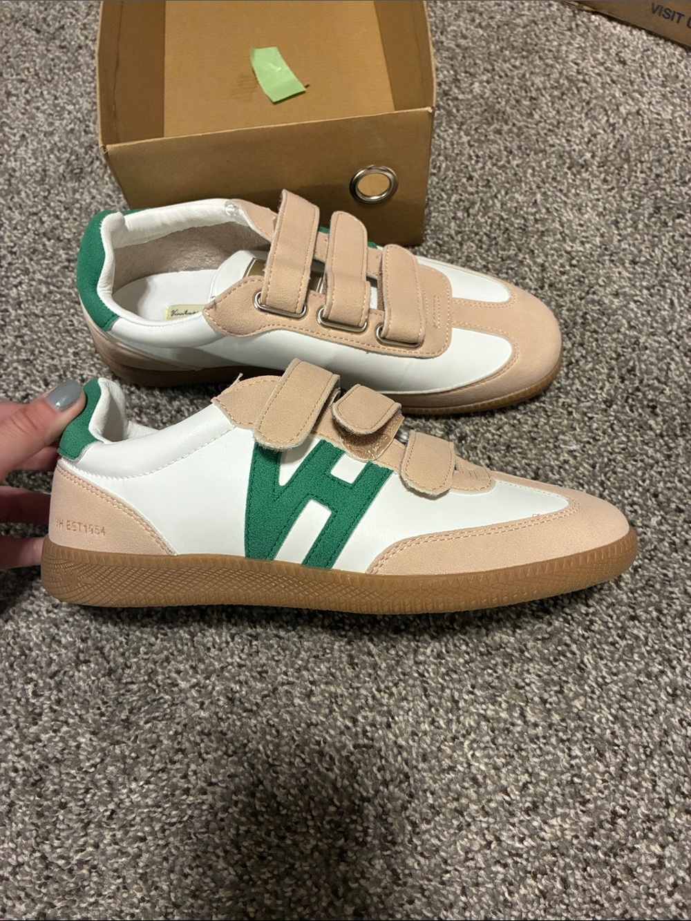Vintage Havana White, Beige & Green Velcro Athletic Sneakers